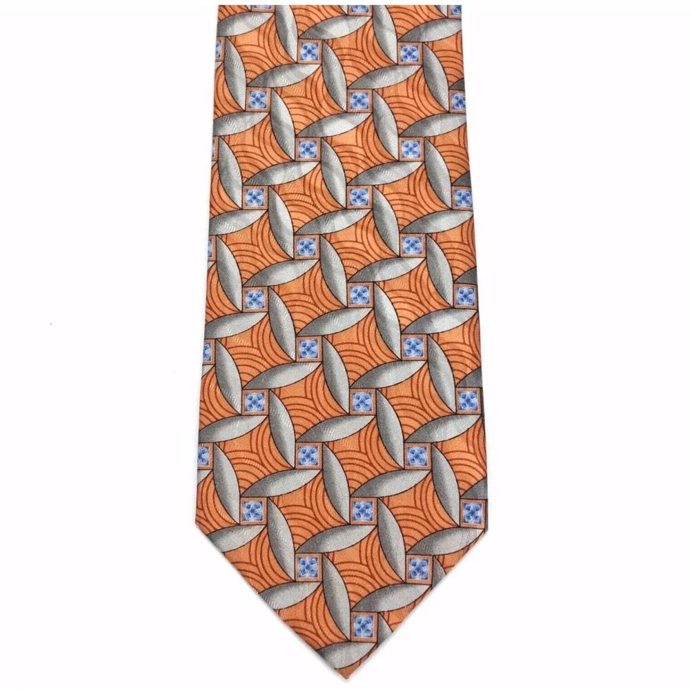 Jos A Bank Tie 100% Silk Geometric Orange Blue Gray Business Men's Necktie 58